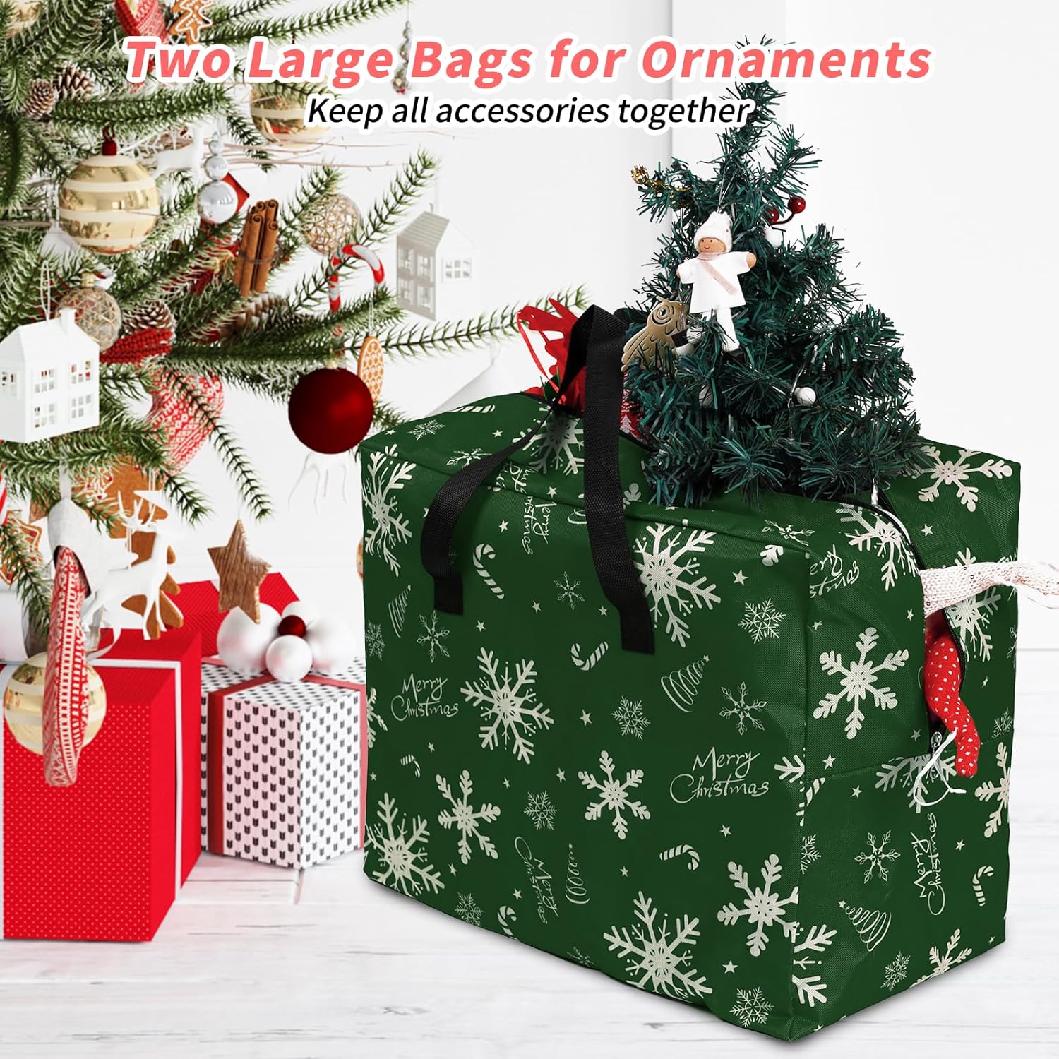 Richie Christmas Tree Storage Bag - Durable 600D Oxford, Fits Up to 7.5 ft Trees | 3pc Set, Green