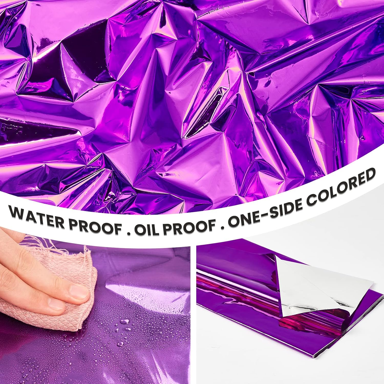 PartyWoo Purple Foil Tablecloth - 3 Pack 54 x 108 Inch Waterproof Metallic Covers for Events