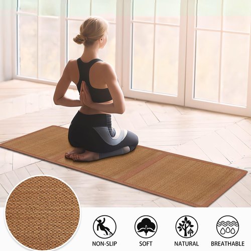 AIMECO Japanese Tatami Mat, 3PCS 2x2 Ft Natural Rattan Futon Floor Mattress Area Rugs for Sleeping Meditation Yoga, Brown