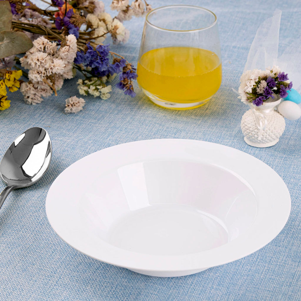 SETUP [12 oz. - 50 Piece White Plastic Bowls, Disposable Plastic Soup Bowls - Premium Heavy-Duty Dessert Bowls for Wedding, Party and All Occasions