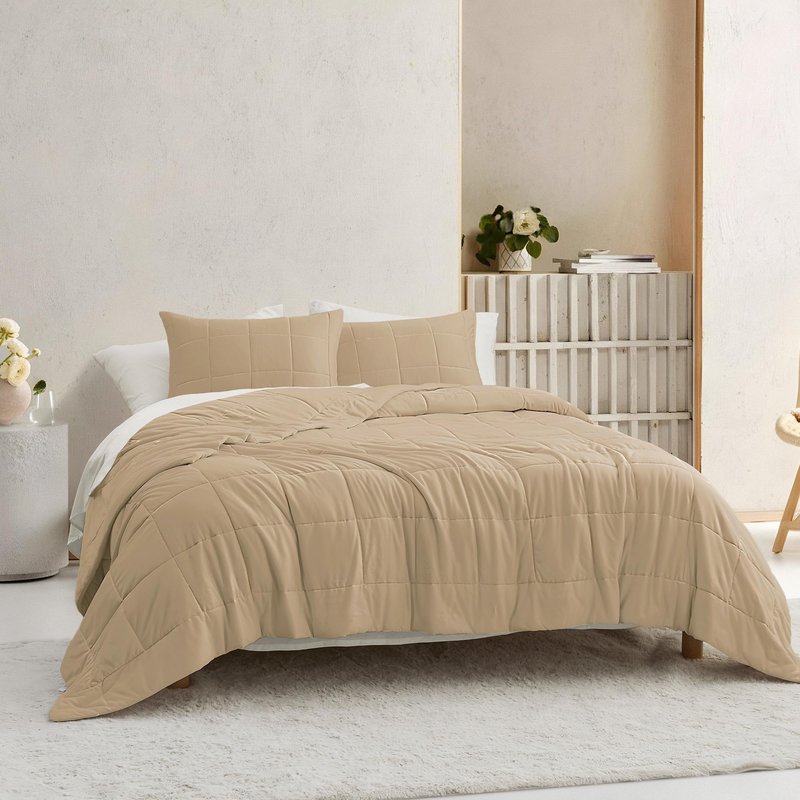 Wonderful Khaki Quilt Set King Size, 3 Piece Breathable Lightweight Jersey Knit Bedspread for All Seasons, Cooling Ultra-Soft Modern Coverlet Bedding Set for Hot Sleepers, 104"x94"