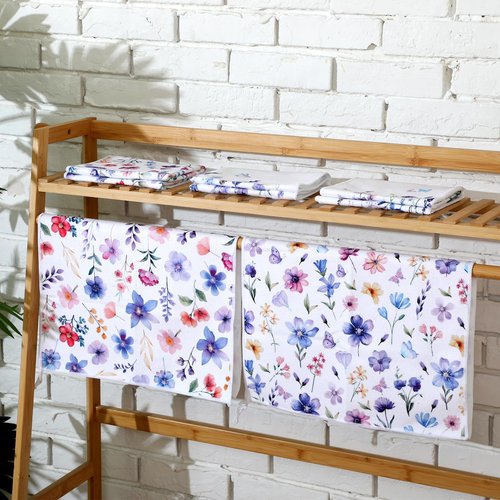 Oudain 6 Pcs Spring Purple Kitchen Dish Towels Lavender Flower Hand Tea Towels Floral Butterfly Decoration Gift for Spring Holiday Bathroom Accessories