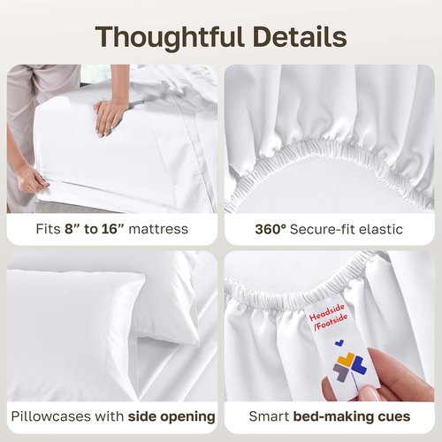 California Design Den Queen Size Sheet Set - 500 Thread Count Sateen Cotton Bedding - Deep Pocket White Sheets