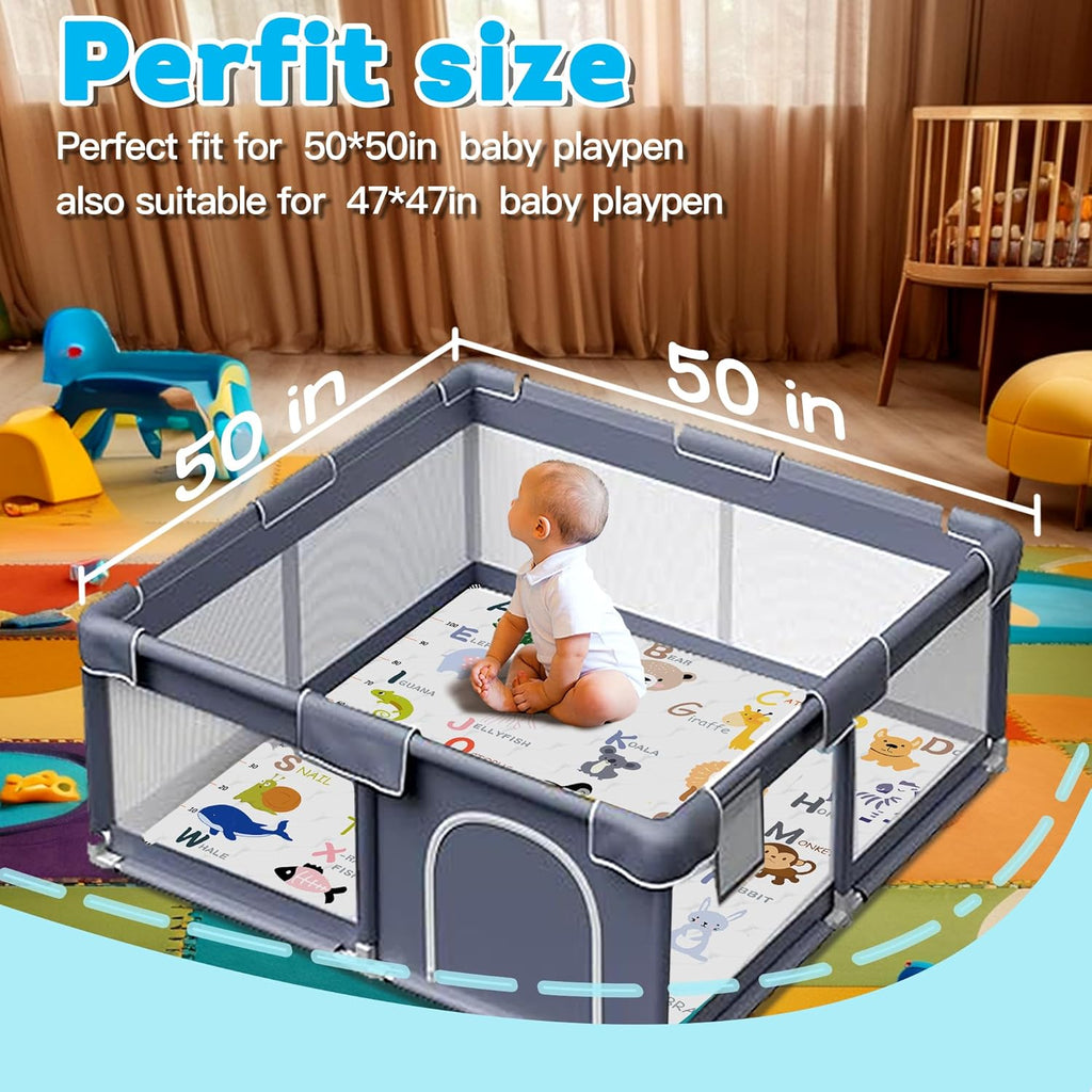 Skiennix Baby Play Mat - Thick Soft Non-Slip 50" x 50" Crawling Mat for Infants & Toddlers | Machine Washable (Animal Alphabet-A)