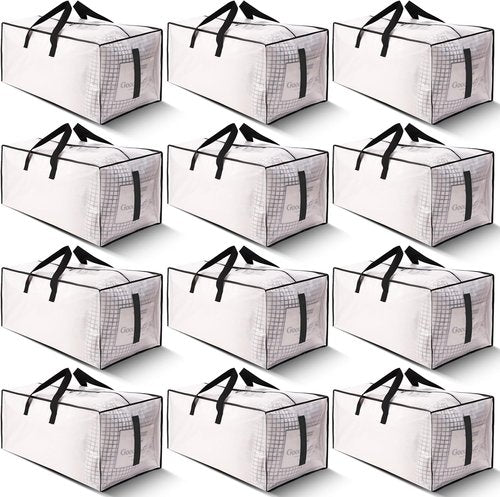 HOMESURE Large Water-Resistant Moving Bags - 12 Pack Heavy Duty Storage Totes with Zippers & Handles | Space-Saving Design