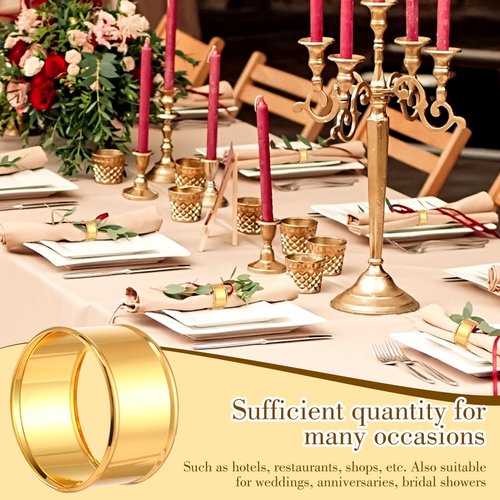Lounsweer 100 Pcs Gold Napkin Rings Metal Round Holders Buckles for Napkins Weddings Table Serviette Receptions Banquet Birthday Christmas Party Decorations (Basic)