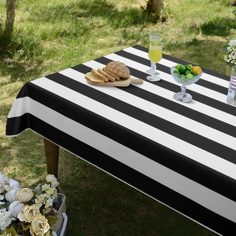ASPMIZ Black and White Striped Tablecloth for Rectangle Tables, Geometric Stripe Waterproof Table Cloth for Kitchen Dining Room, Polyester Tablecloth Rectangle 60” x 104”