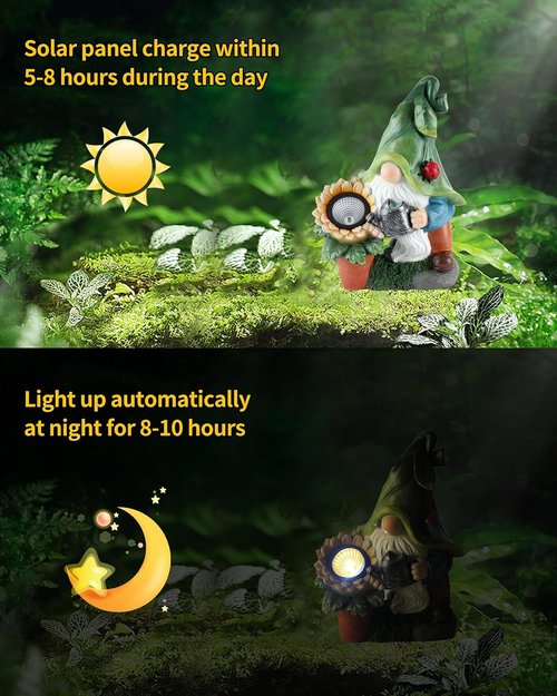 iStatue Large Solar Garden Gnome Figurine - 12-Inch Hand-Painted Outdoor Patio Decor & Lawn Ornament