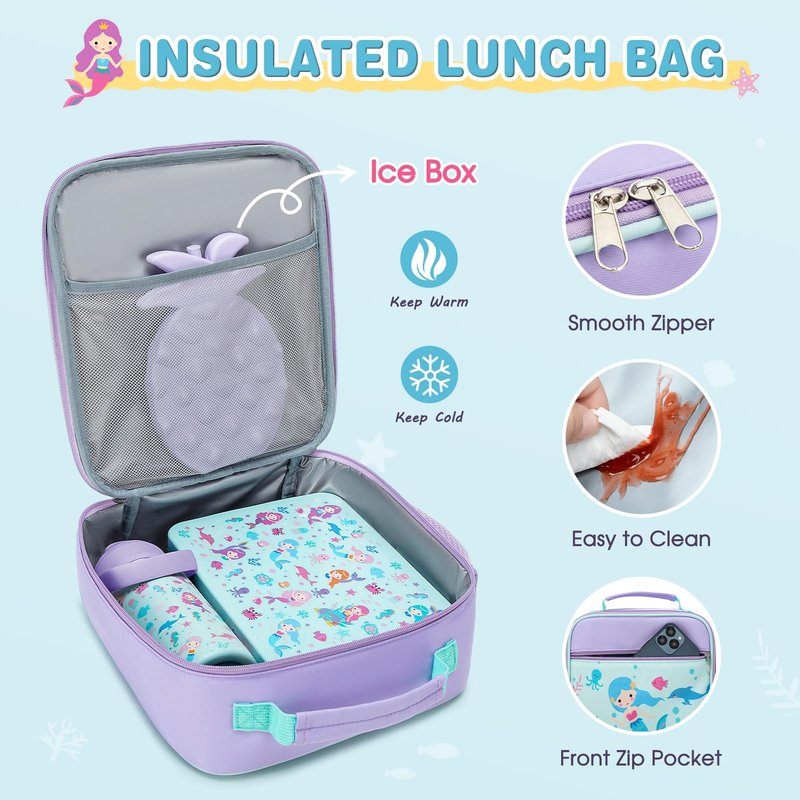 DIGOBAY 5pcs Girls Backpack with Bento Lunch Box Set, Kids Backpack for School with Lunch Box Lunch Bag Pencil Case, Cute Kawaii Backpack Set, Bookbag for Elementary Middle High School