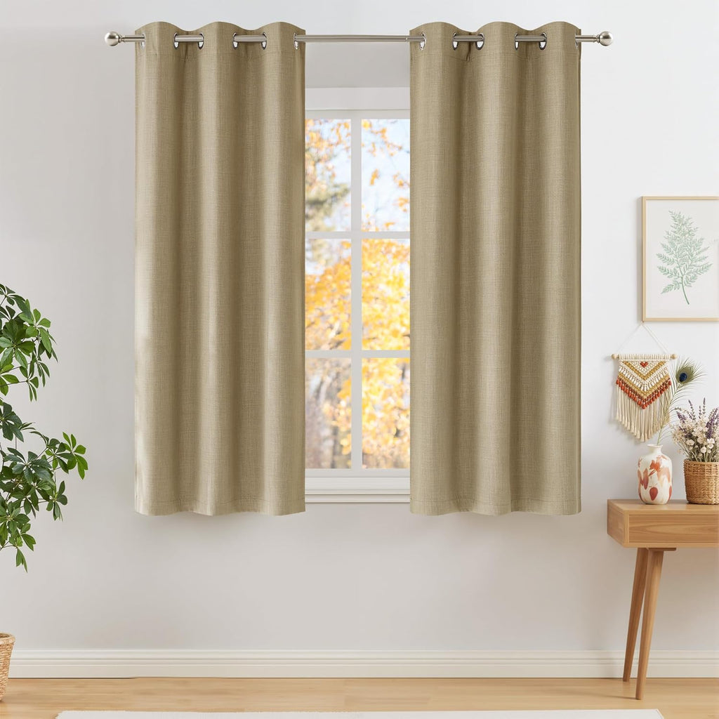 NICETOWN Blackout Curtains - Short Faux Linen Oatmeal Privacy Panels for Kitchen | 63 Inches, 2 Panels