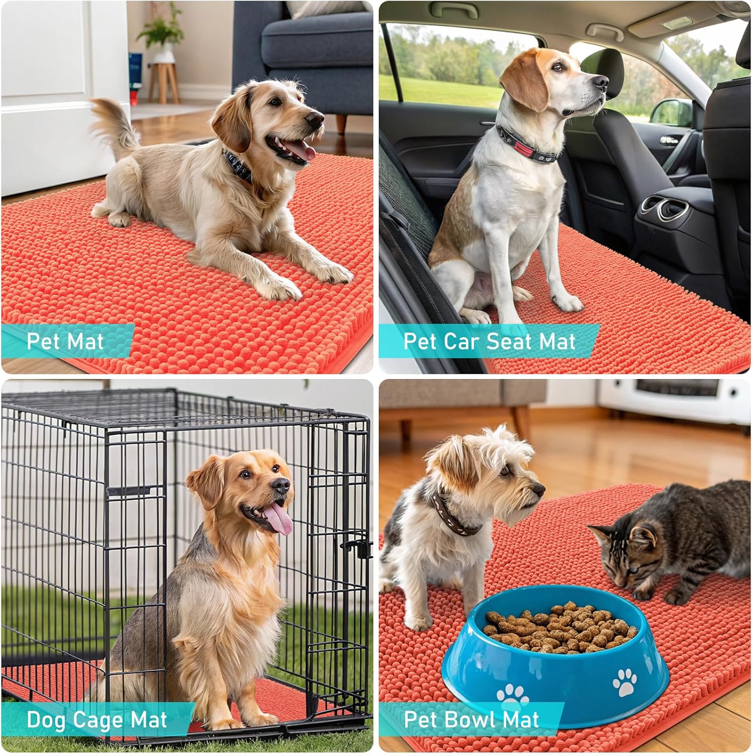 OLANLY Dog Door Mat - Absorbent Non-Slip Mud Mat for Indoor Use | 47x17 Coral, Quick Dry Chenille