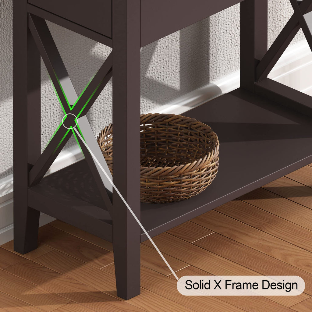 ChooChoo End Table, Flip Top Narrow End Table with Drawer, Accent Small Side Table Nightstand for Living Room, Bedroom, and Small Spaces, Espresso