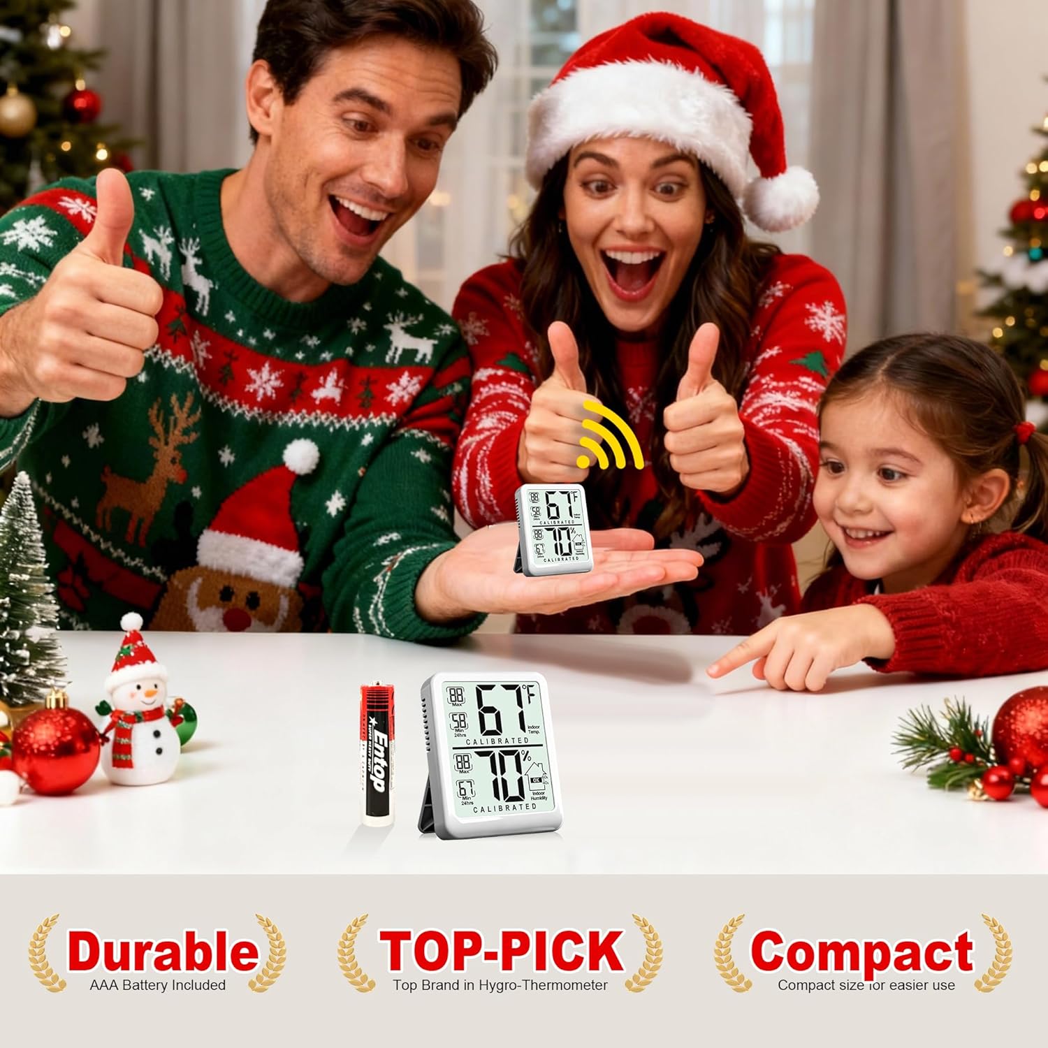 Antonki Digital Room Thermometer - Indoor Humidity Gauge with Max/Min Records | Battery Included