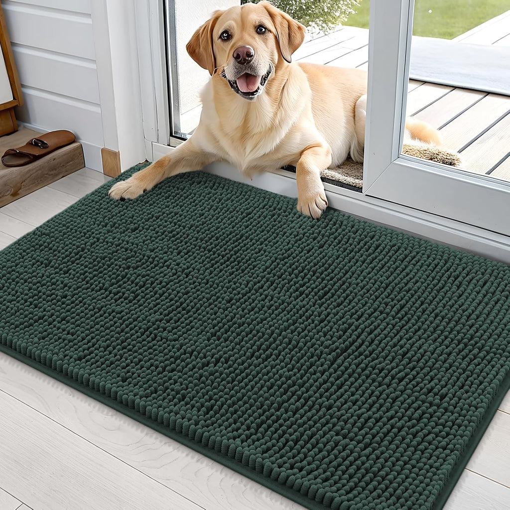 OLANLY Dog Door Mat - Absorbent Non-Slip Mud Mat for Indoor Use | 35x24 Inches, Blackish Green