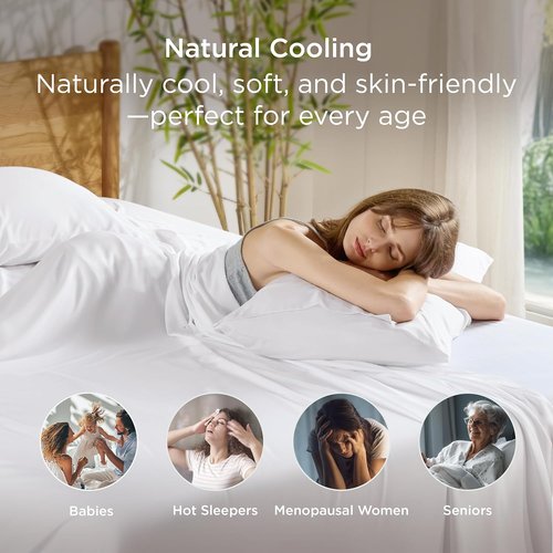 Bedsure King Size Pillow Cases - Cooling Rayon Bamboo White Pillow Covers, Silky Soft, 20x36 Inches