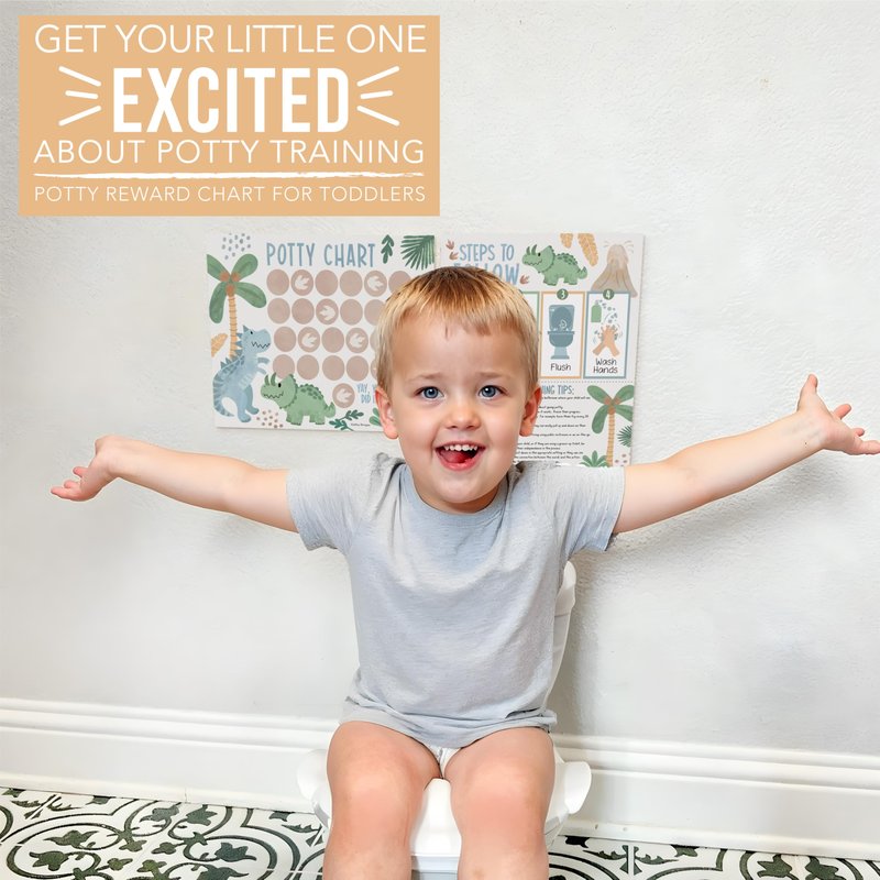 Hadley Designs Potty Training Chart for Toddlers Boys -10 Sticker Potty Chart for Toddlers Boys, 8.5x11" Potty Training Sticker Charts for Toilet Success, Dinosaur Toddler Reward Chart for Kids