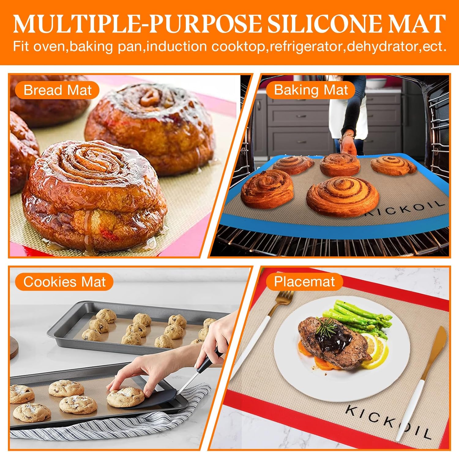 Skiennix Silicone Baking Mats - Non-Stick, BPA-Free Oven Liners for Cookies & Pastries | Set of 3 (11.6'' x 8.5'')