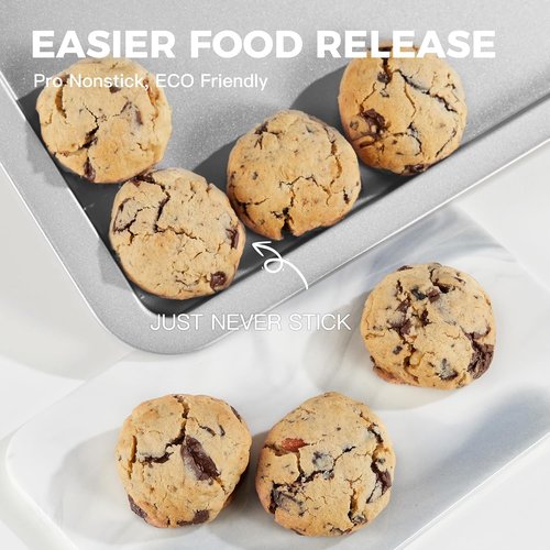 HONGBAKE Nonstick Cookie Sheet Set - 3 Pack Baking Pan with Wider Grips | Noble Silver Finish