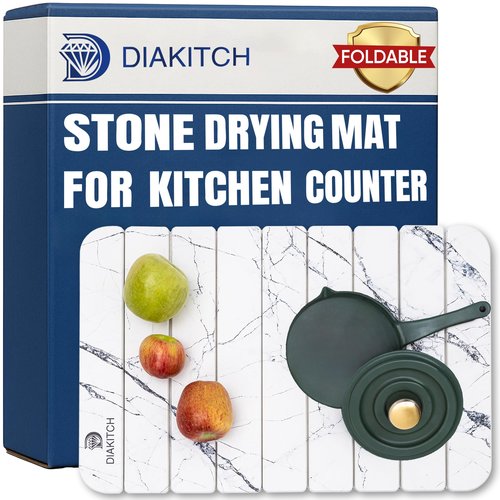 DIAKITCH Stone Drying Mat for Kitchen Counter – Super Absorbent Stone Dish Drying Mat, Foldable & Quick Dry, Diatomaceous Earth Mat for Dish & Bottle, Ideal for Kitchen - 23.6" x 15.4", White
