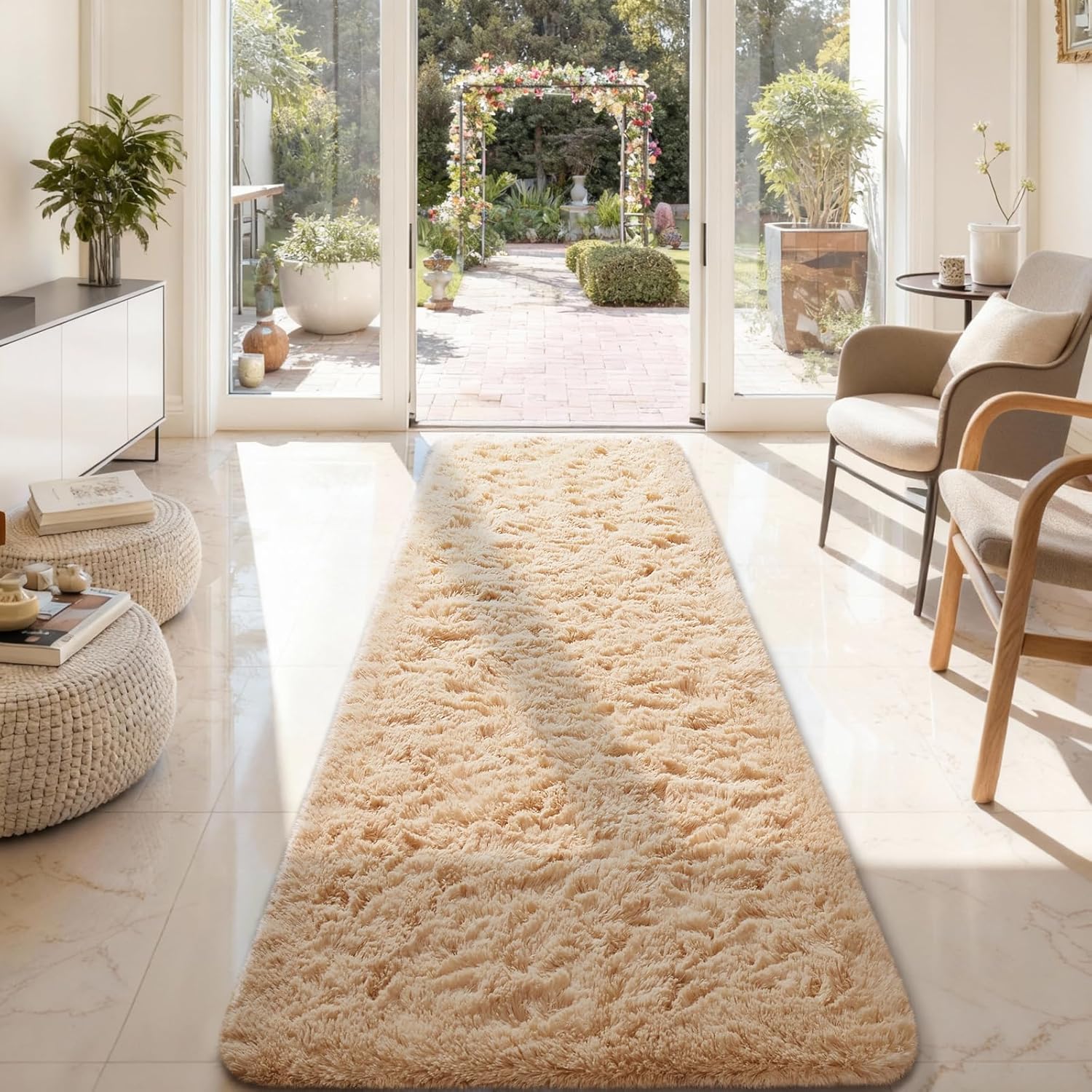 Ophanie 2x8 Non-Slip Runner Rug - Soft Fluffy Shaggy Carpet for Hallway, Bedroom, and Nursery Decor