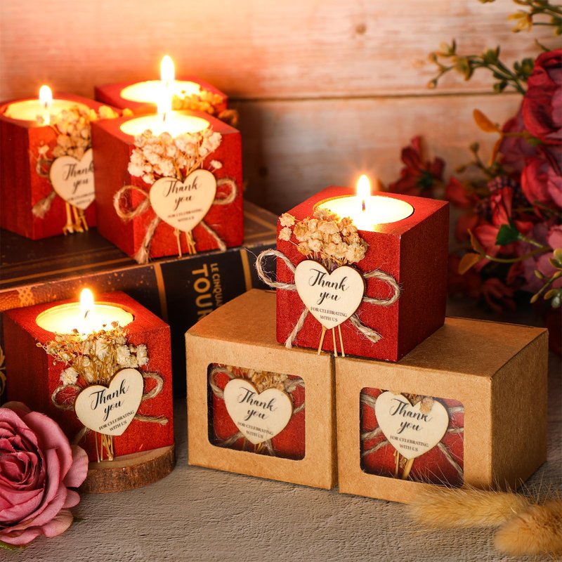 Jingmore 50 Sets Wedding Candles Favors Bridal Shower Thank You Gifts for Guest Rustic Wood Candle Holders Bulk Tealight Holder Baptism Favors Recuerdos para Boda(Dark Brown)