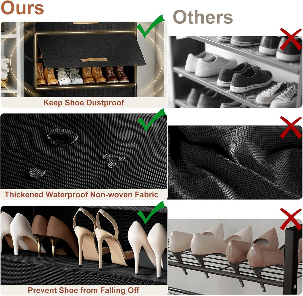 Skiennix 7-Tier Shoe Rack - Stylish Storage Cabinet for 28 Pairs | Black Plastic Organizer for Closet & Entryway