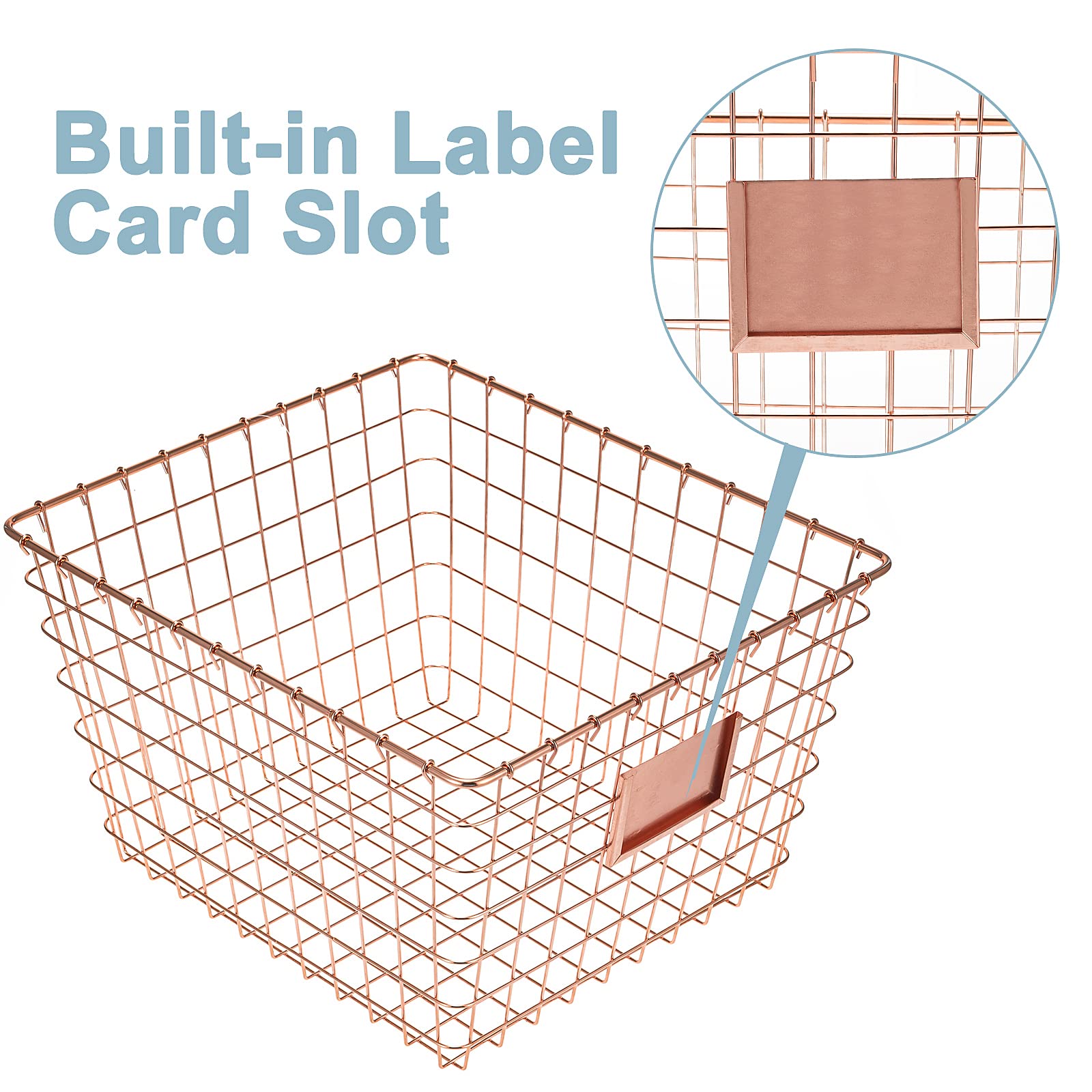 JUNCHU CHERRY 4 Pack【Extra Large】 Wire Handmade Storage Basket for Organizing Household Goods,Pantry Organization,Bathroom countertop,Laundry,Wardrobe Storage Basket,Rose Gold