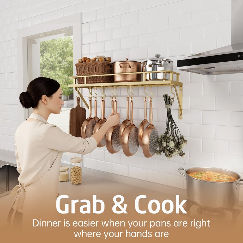 KES 30-Inch Oiled Bronze Pot Rack, Wall Mounted Hanging Pot and Pan Organizer with 12 Sturdy Hooks, Kitchen Wall Hanger Shelves Farmhouse Style, KUR215S75A-OB