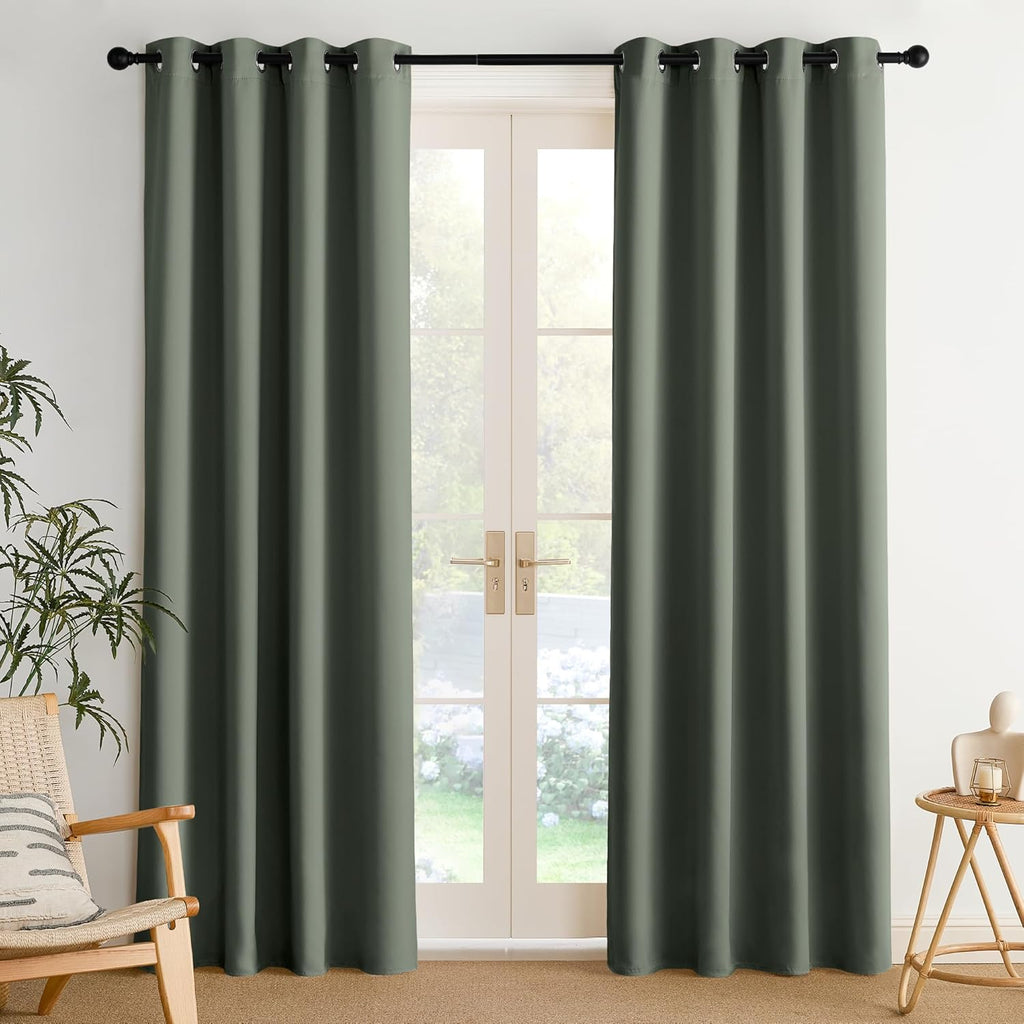 NICETOWN Room Darkening Curtains - Dark Mallard Color | 2 Panels, 52" x 84" Size