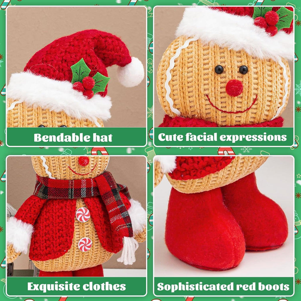 Quescu Gingerbread Christmas Decorations - 2PCS Plush Gingerbread Man Stuffed Dolls for Home Decor & Gifts