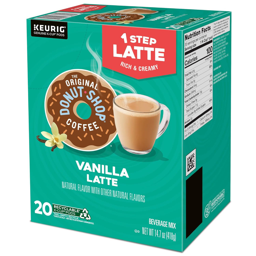 Original Donut Shop Vanilla Latte K-Cup Pods - Flavored Coffee, 20 Count for Keurig