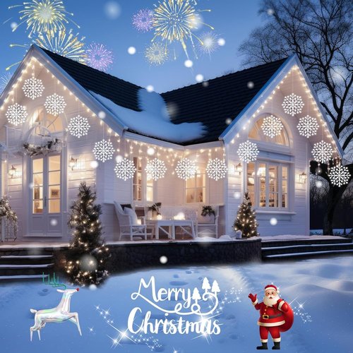 Brightown Christmas Snowflake Icicle Lights - 23.6ft 10 Drops with 480 LEDs for Indoor/Outdoor Holiday Decor
