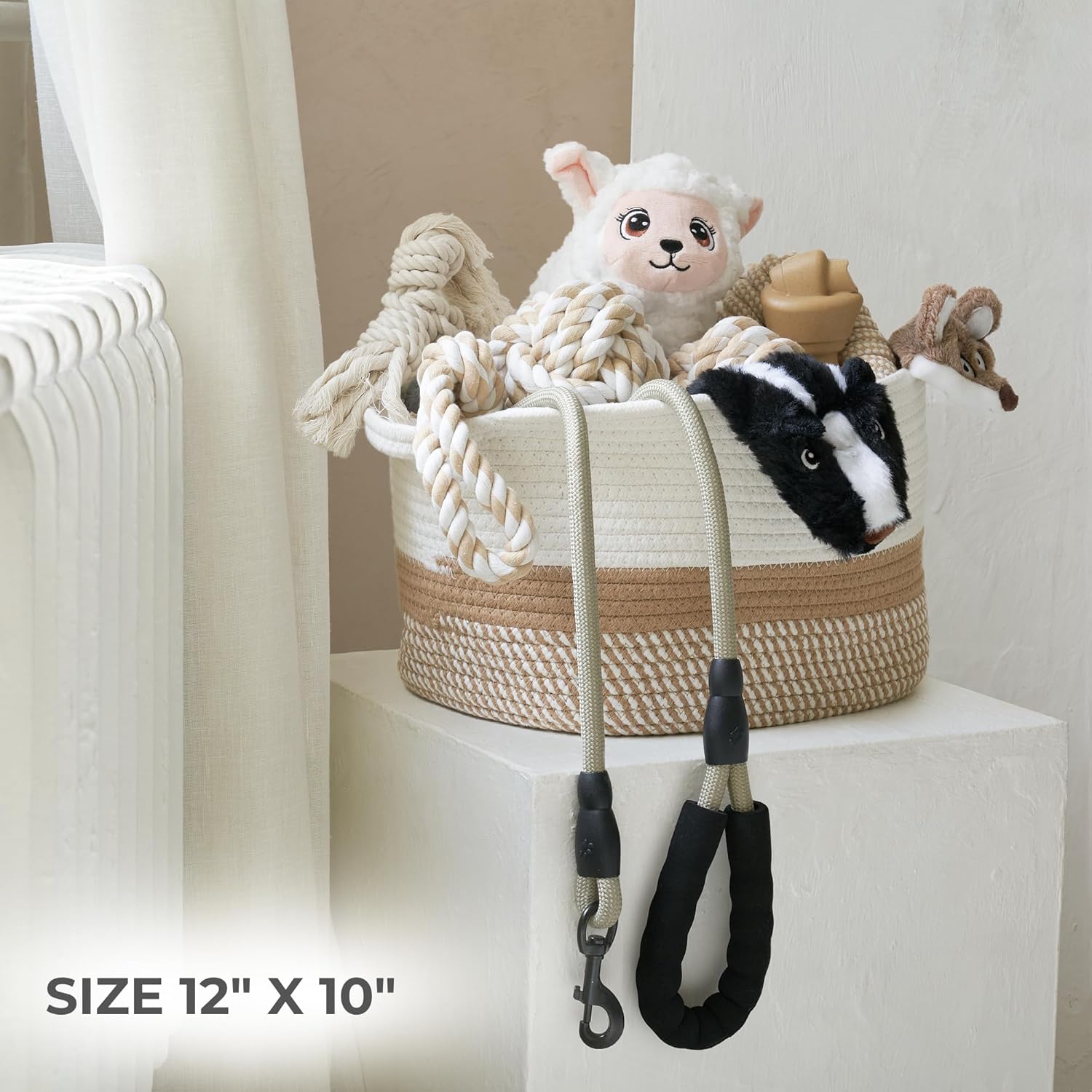 Skiennix Stylish Cotton Rope Storage Basket - Versatile Woven Bin with Handles for Dog Toys, Magazines & Books