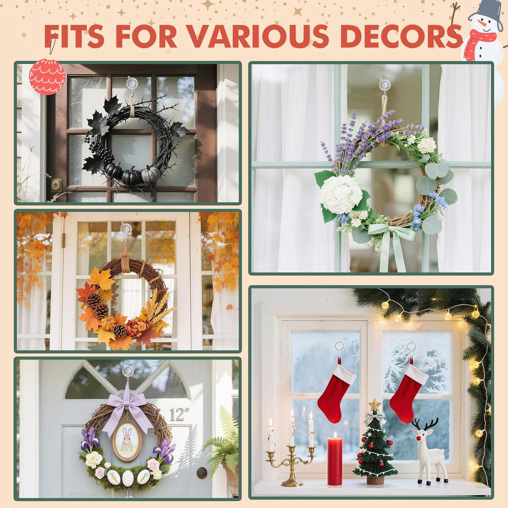 VIS'V Wreath Hanger - Heavy Duty Suction Cup Hooks | 22 LB Capacity, Removable & Reusable, Clear, 2 Pcs