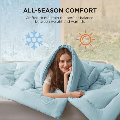 Bedsure Comforter Duvet Insert - All-Season Quilted Queen Size Bedding, GentleSoft Down Alternative, Light Spa Blue, 88 x 88 Inches