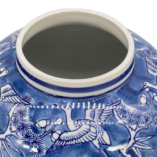 Galt International Blue & White Floral Crane Chinoiserie Jar 12" w/Lid - Ginger Jar, Tea Storage, Decorative, Home Decor Jar