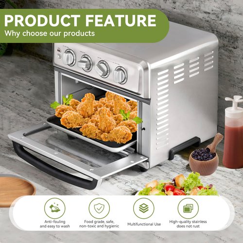 Baking Pan Stainless Steel, 12.4" x11" Air Fryer Replacement Tray for Cuisinart Air Fryer TOA-060 and TOA-065 TOA-70 Toaster Oven Replacement Pan Accessories Parts for Cooking Bread Broiling, Nontoxic