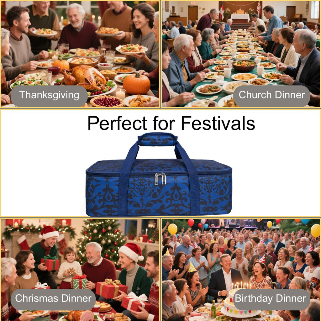 Skiennix Insulated Casserole Carrier Bag - Portable Tote Keeps Food Hot/Cold | Fits 9x13" Dish - Blue/Black