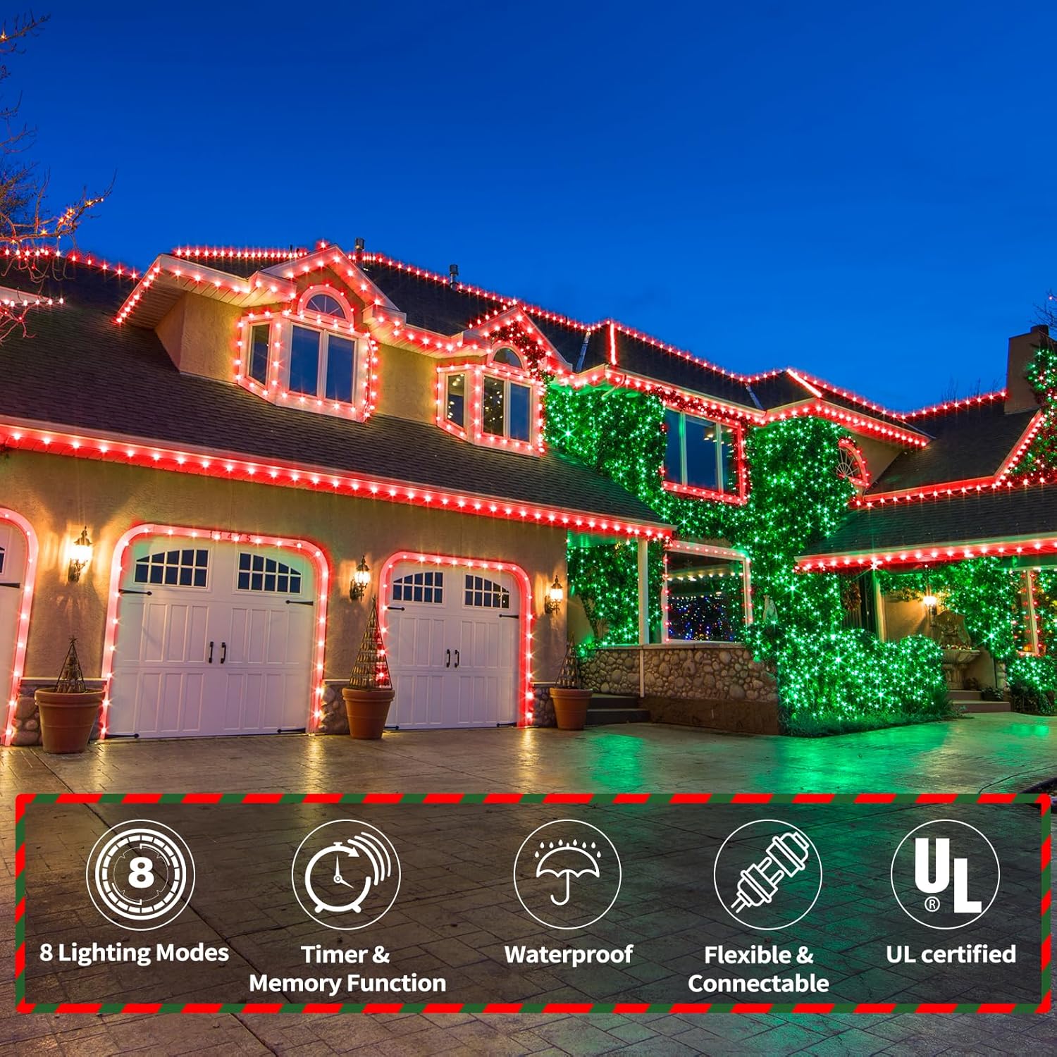 Skiennix 150ft LED Rope Lights - Waterproof, Flexible Tube Lighting with 8 Modes | Red for Indoor & Outdoor Decor