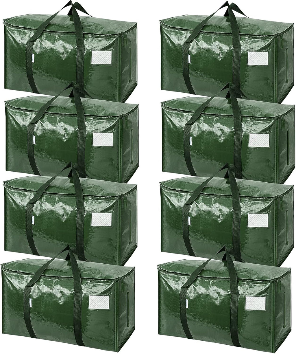 TICONN Extra Large Heavy-Duty Moving Bags - Durable Storage with Zippers & Handles (8 Pack, Olive)
