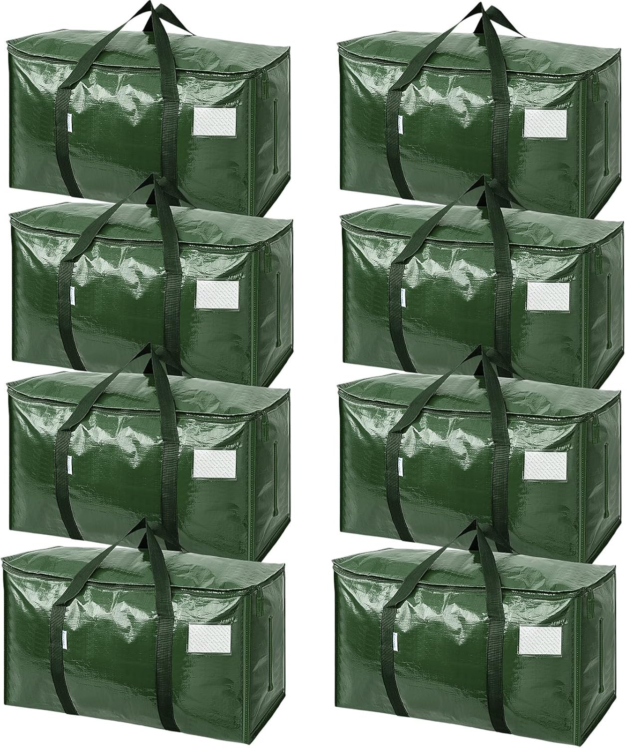 TICONN Extra Large Heavy-Duty Moving Bags - Durable Storage with Zippers & Handles (8 Pack, Olive)