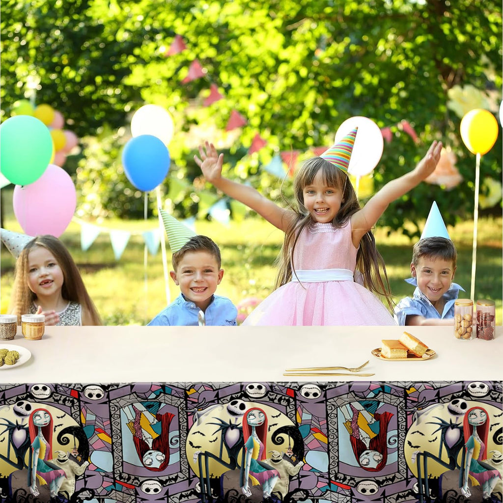Omto 2Pcs Nightmare Before Christmas Tablecloth Disposable Tablecover Birthday Party Supplies and Decorations for Kid Boy Baby Shower Rectangle Tables 70"X42",2 Pack