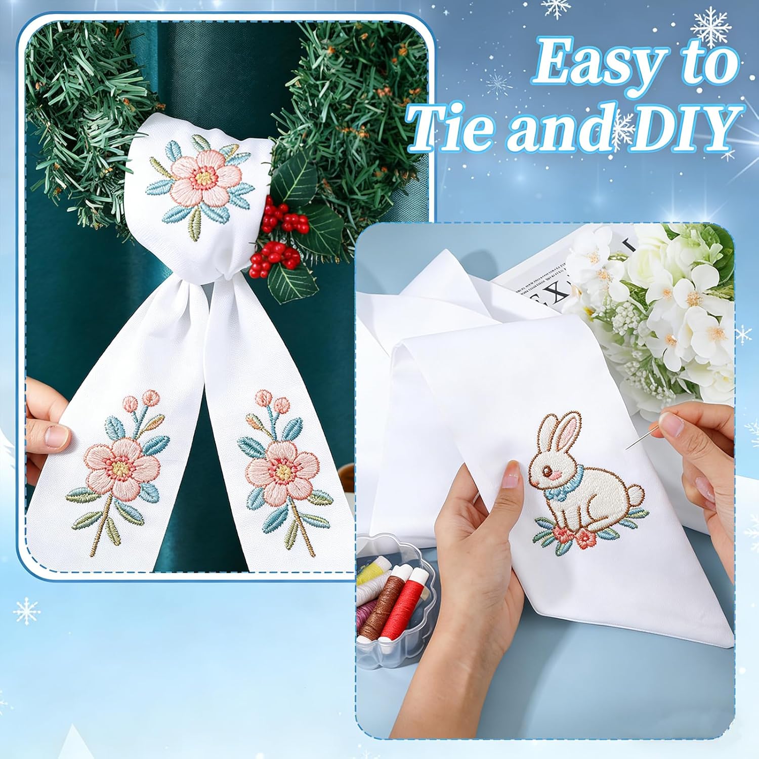 Regine Switzerland 4 Pcs White Wreath Sash - 4.5'' x 56'' Blank Decor for Holiday & Seasonal Events
