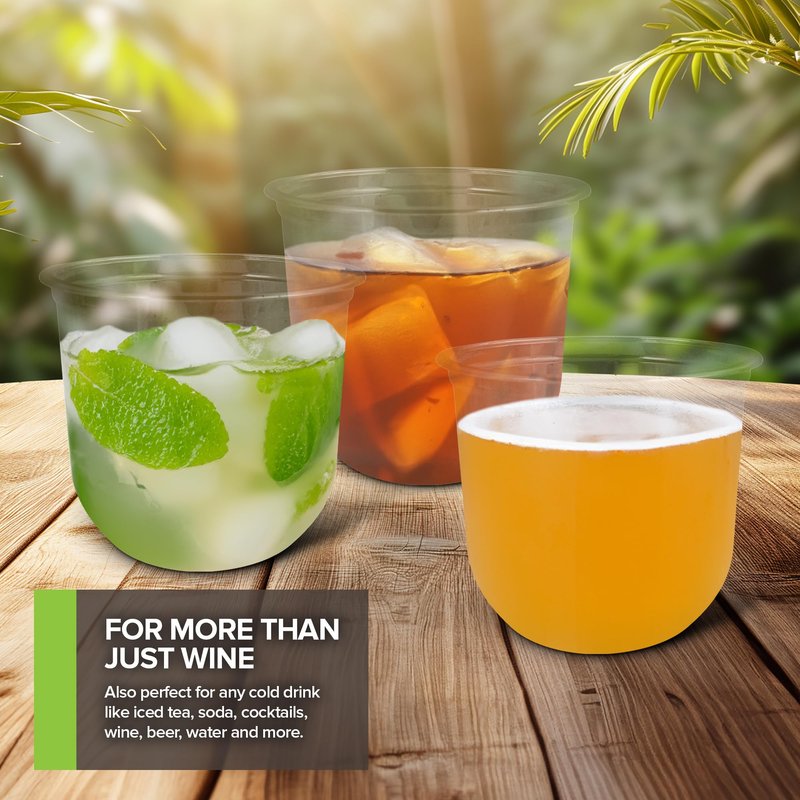 Stock Your Home 12oz Disposable Stemless Wine Glasses, 100 Pack, Commercially Compostable Cold Cups, Cocktail Cups, Round Bottom Plastic Cups, PLA Cups for Wine, Soda & Cocktails