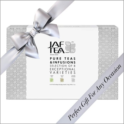 Jaf Tea - Tea Sampler Gift Set Box, 80 COUNT - 8 Tea Variety Pack - Including: Black Tea, Green Tea, Earl Grey, Fruit Teas, Peppermint Tea - 80 Tea Bags (10 of each)