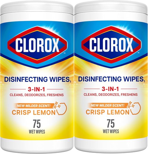 CLOROX Disinfecting Wipes - Bleach-Free Cleaning Wipes, Crisp Lemon Scent, 75 Count (Pack of 2)