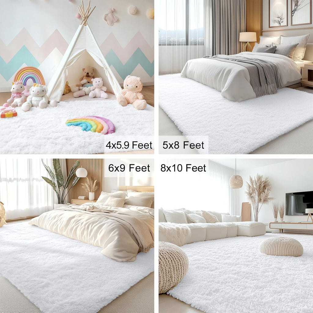 OLANLY Large Area Rug - Soft Fluffy Shaggy Carpet for Living Room & Bedroom | 8x12, White