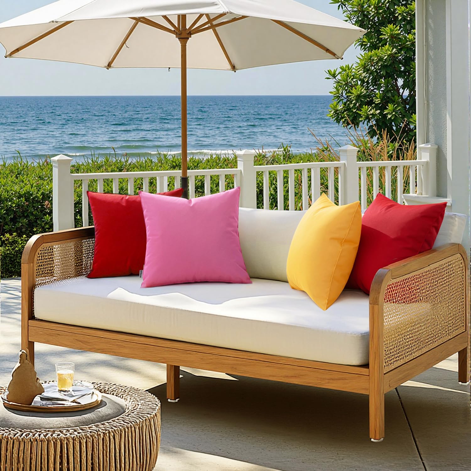 MIULEE Outdoor Pillow Covers Pink Waterproof Decorative Patio Throw Pillow Covers Fade Resistant for Furniture Tent Couch Sofa Living Room Pack of 2 Spring Summer Pillowcases 18x18 Inch