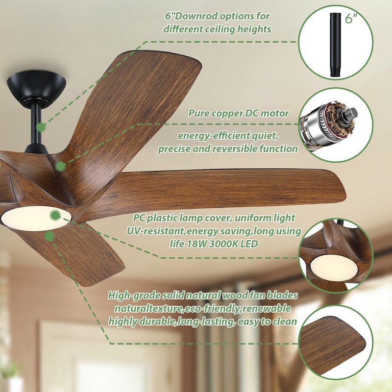 ANPrime 56 Inch Ceiling Fan With Lights, Led Indoor Ceiling Fan With Lights and Remote Control, Reversible Dc Motor, Suitable For Bedrooms, Living Rooms, Silver Propeller Blade Ceiling Fans