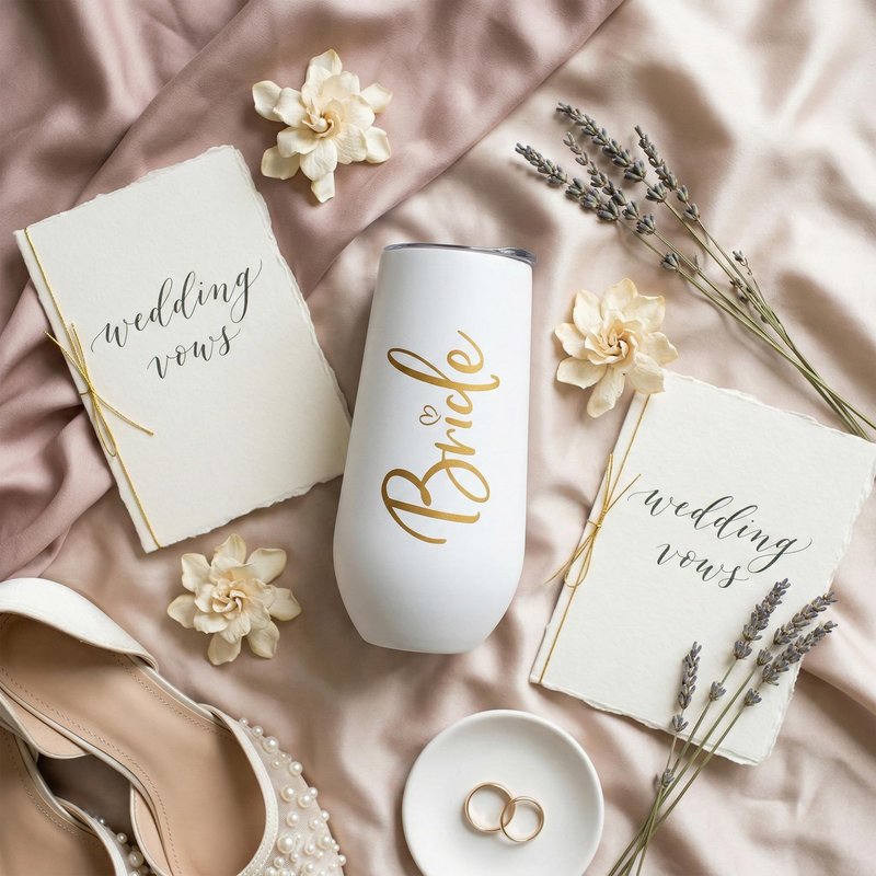 ELEGANTPARK Wedding Gifts for Bride Champagne Flutes Tumbler Wedding Engagement Gifts for Bride Wifey Mrs Bridal Party Stainless Steel Cup with Lid White 10 OZ